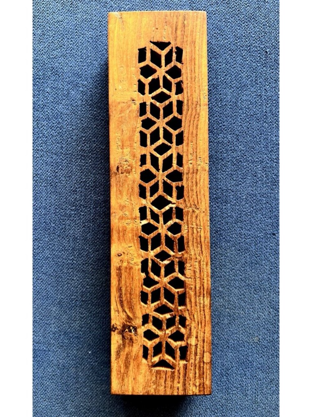 Handcarved Rosewood Trinket Jewelry Box Incense Holder Vintage 1960s 9.5" x 2.5'